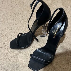 Saint Laurent Black Heels with Metallic Logo
